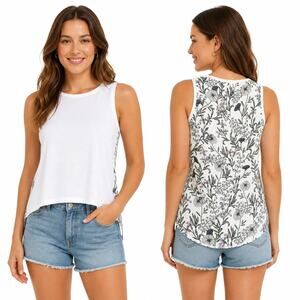 LOFT Women's Mixed Media Floral Print Sleeveless High-Low Tank Top